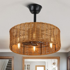 Bella Depot 18" Rustic Rattan Weave Ceiling Fan 3-speed Reversible Fan with Light and Remote - 1 of 4