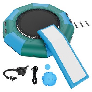 VEVOR Inflatable Water Bouncer, 10ft Recreational Water Trampoline, Portable Bounce Swim Platform with Slide, 3-Step Ladder & Electric Air Pump - 1 of 4