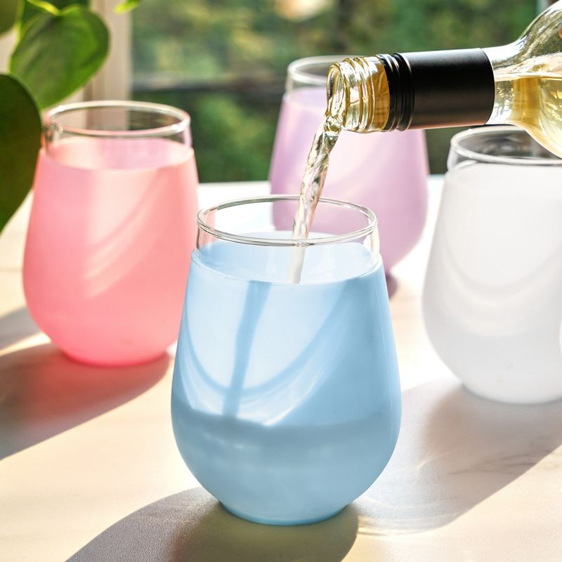 True Silicone Wrapped Wine Glasses, Stemless Glass Tumblers, Dishwasher Safe Drinkware, 16 Oz Multicolor Set of 4, 3 of 9