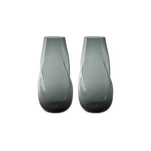 Signature Design by Ashley Beamund Teal Blue Glass Decorative Vase Set of 2 - Large 13" Indoor/Outdoor Fluted Accent Pieces - 1 of 4