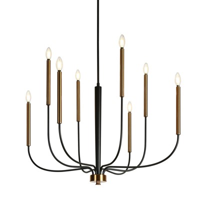 LNC Priamurskiy 8-Light 37.4" Modern Candle Oversized Chandelier, Matte Black and Polished Gold