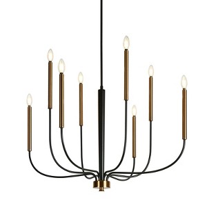 LNC Priamurskiy 8-Light 37.4" Modern Candle Oversized Chandelier, Matte Black and Polished Gold - 1 of 4