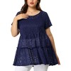Agnes Orinda Women's Plus Size Tiered Lace Allover Round Neck Short Sleeve Mesh Peplum Blouses - 2 of 4