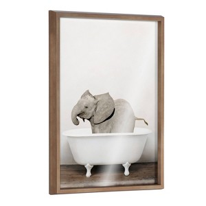 18" x 24" Blake Baby Elephant in the Tub Color Framed Printed Glass Gold - Kate & Laurel All Things Decor - 1 of 4