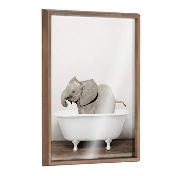 18" x 24" Blake Baby Elephant in the Tub Color Framed Printed Glass Gold - Kate & Laurel All Things Decor