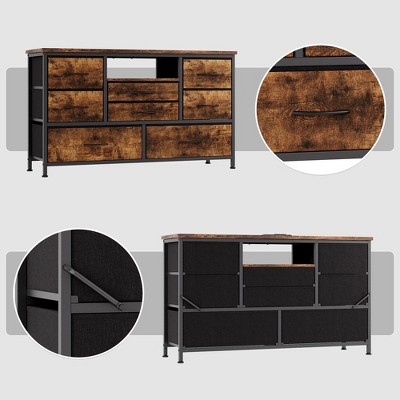 Rustic Brown MDF TV Cabinet with 8 Drawers and LED