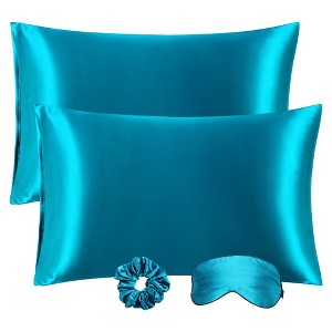 PiccoCasa Satin Enveloped Pillowcase with Eye Mask & Scrunchie 2 Pcs - 1 of 3