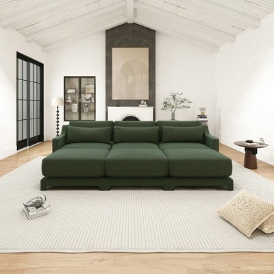 Christopher Knight Home Zona 105.9" Chenille Upholstered 3 Seat Sectional Sofa with Three Ottomans