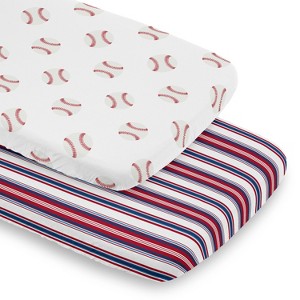 Sweet Jojo Designs Boy Baby Bassinet Fitted Sheets Set Baseball Patch Red White and Blue 2pc - 1 of 4