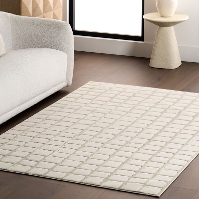 Eunice 2' x 3' Off-White Geometric Washable Area Rug