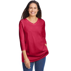 Woman Within Plus Size Perfect Three-Quarter Sleeve V-Neck Tee - 1 of 4