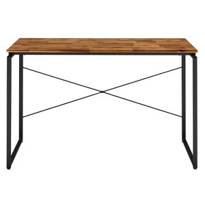 Vynxaria Oak Black Desk with Metal Sled Legs Contemporary Base Design Writing Table for Home Office - 1 of 4