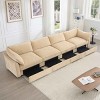 Modern 4-Seater Sofa with Crescent Armrests, Sectional Sofa with Pull-Out Storage Drawers, Sofa with Chenille Fabric Cushion-Cuddlewood - 3 of 4