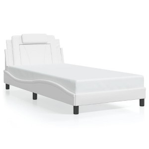 vidaXL Twin XL Faux Leather Bed Frame with Headboard - Contemporary White Bedroom Furniture, 39.4"x79.9", Plywood Slats Support, Elegant Wave Design - 1 of 4