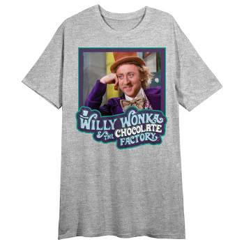 Willy Wonka & the Chocolate Factory Willy and Title Logo Women's Gray Short Sleeve Crew Neck Sleep Shirt