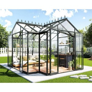 AMERLIFE 12x10x8 FT Greenhouse with Quick-Connect Frame, 2 Vents, Swing Doors, Walk-in, Black - 1 of 4