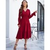 Women's Casual Wrap V Neck Midi Dress Long Sleeve Smocked Waist Tiered A Line Pleated Flowy Long Dress - 4 of 4