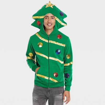Men's Holiday Christmas Tree Zip-Up Sweatshirt - Green S