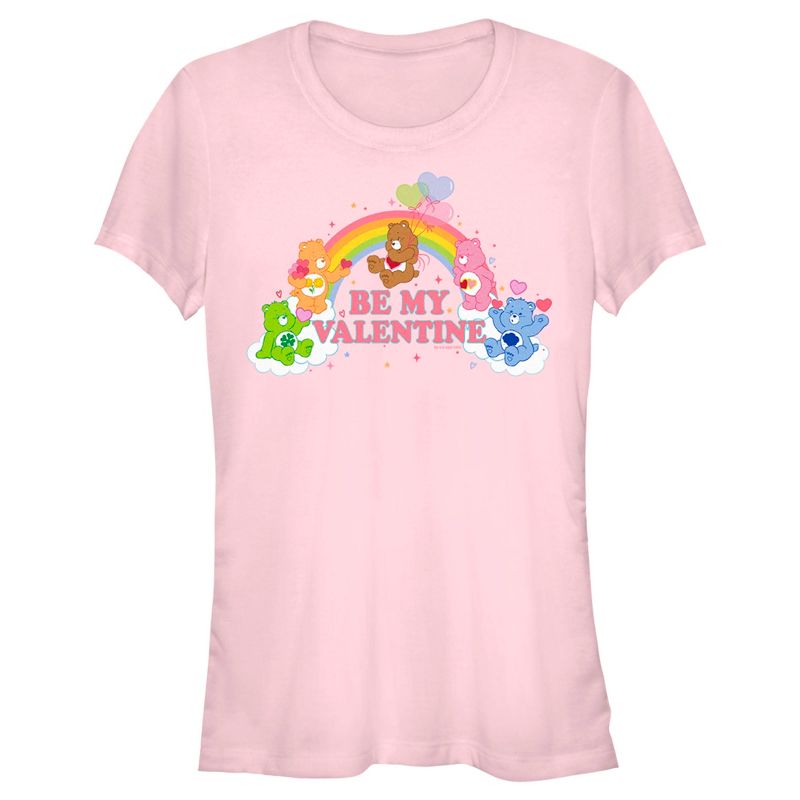 Juniors Womens Care Bears Valentine's Day Be My Valentine Rainbow T-Shirt, 1 of 5