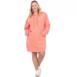 Women's Plus Size Hoodie Sweatshirt Dress Coral 1X - White Mark