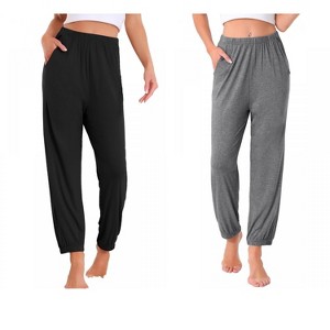 INSPIRE CHIC Women 2 Pcs Pajama Pants Soft Comfy Ankle Length Elastic Waistband With Pocket - 1 of 4