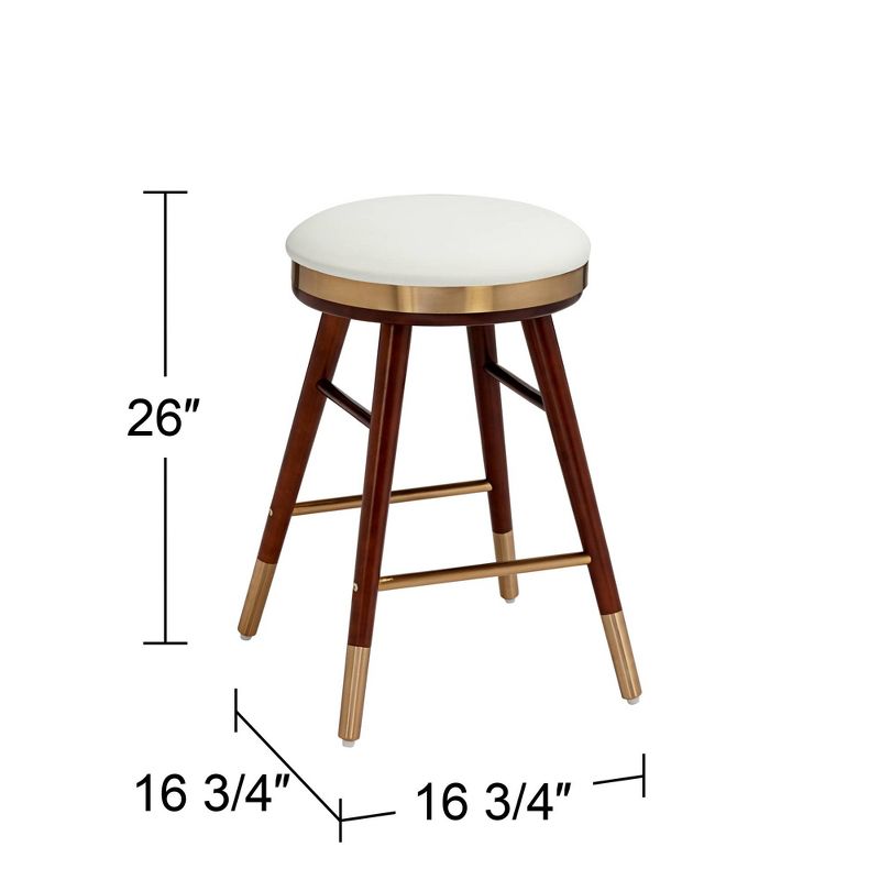 Studio 55D Parker Walnut Metal Bar Stool Brown Gold 26" High Modern White Leather Cushion with Footrest for Kitchen Counter Height Island Home Shed, 4 of 9