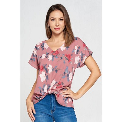 WEST K Women's Leah V Neck Short Dolman Sleeve Front Knob Blouse