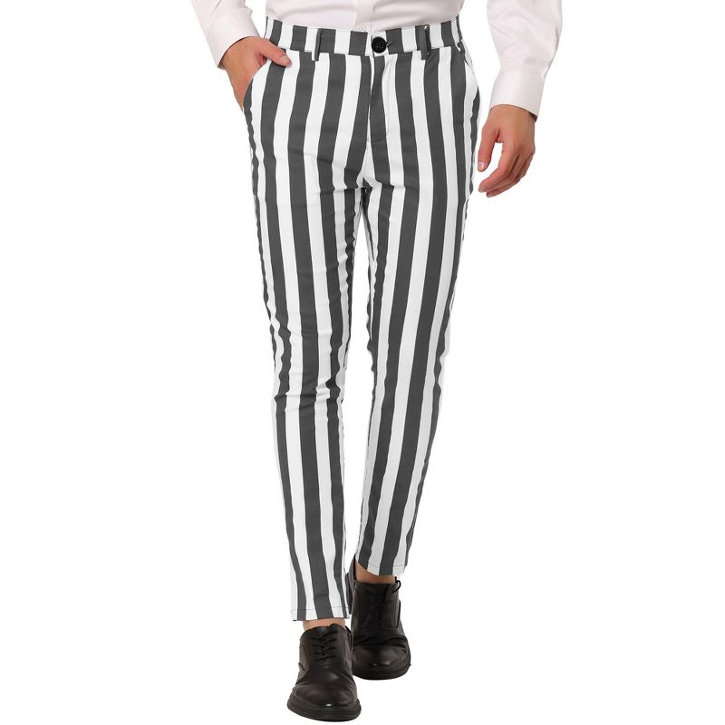 Lars Amadeus Men's Casual Striped Slim Fit Color Block Business Pants, 1 of 7