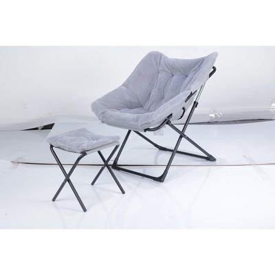 Comfy Chair, Oversized Faux Fur Foldable Lounge Chair for Adults, X-Large Saucer Chair with Sturdy Metal Frame