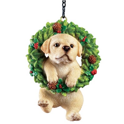 Collections Etc Hand Painted Pet-In-Wreath Hanging Christmas Tree Ornament