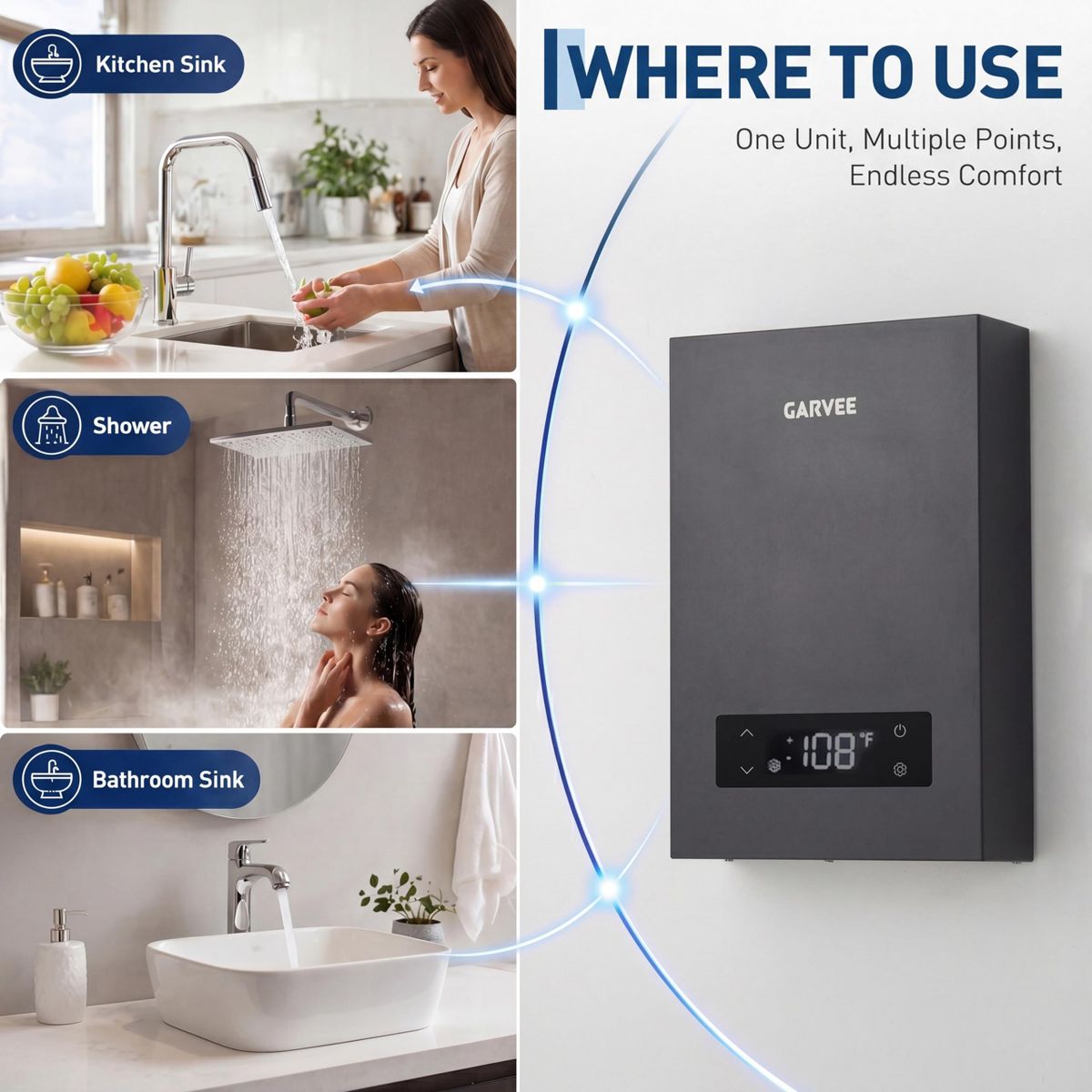 Garvee Tankless Water Heater Whole House On-Demand Instant Hot Water Compact Wall-Mounted Unit - thumbnail 2