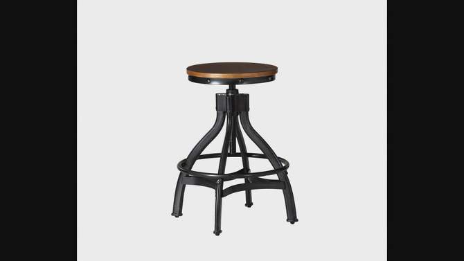 Set of 2 24-29&#34; Tormo Adjustable Height Backless Metal and Distressed Wood Seat Barstool Black - Powell, 2 of 13, play video