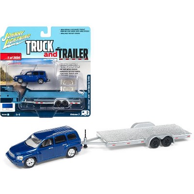 2006 Chevrolet HHR Daytona Blue w/ Chrome Open Car Trailer Ltd Ed 3604 pcs 1/64 Diecast Model Car by Johnny Lightning