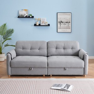 79.5" Teddy Cotton Linen 3-Seater Sofa, High-Resilience Sponge Cushions, Metal Conical Legs, Easy Assembly, Modern Couch for Living Room - 1 of 4