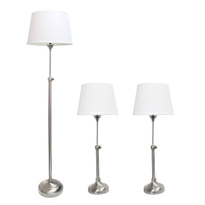 Brushed Nickel Elegance 3-Piece Adjustable Lamp Set with White Shades