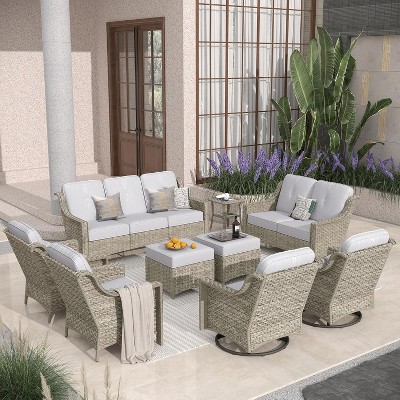 XIZZI OUTDOOR SWIVEL ROCKER SETS: 3-PC Rocker + Modular Sofa & Fire Pit Options - All-Weather Fabric, 8 Color Choices for Patio, Garden, Poolside