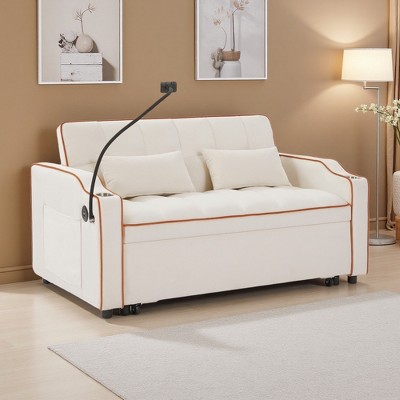 54" Velvet Foldable Adjustable Back Sofa Bed with USB & Phone Stand