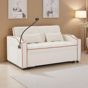 54" Velvet Foldable Adjustable Back Sofa Bed with USB & Phone Stand - 1 of 4