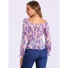 INSPIRE CHIC Women's Floral Smocked Elegant Puff Long Sleeve Square Neck Blouse - 3 of 4