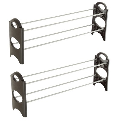 Hastings Home 4-Tier Black and Silver Stackable Metal Shoe Rack