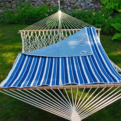 Outdoor Quilted Reversible Hammock Pad Blue Stripe/Blue