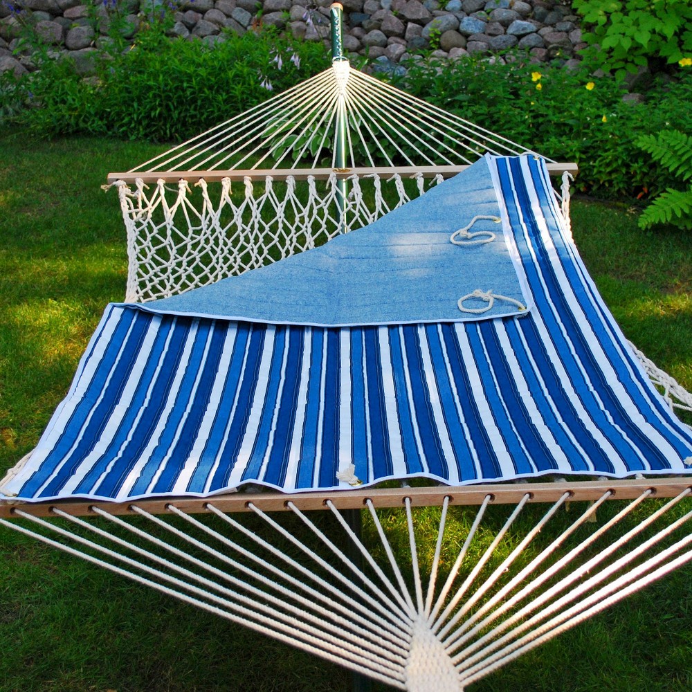 Outdoor Quilted Reversible Hammock Pad Blue Stripe/Blue: Weather-Resistant, No Assembly Required