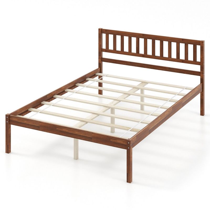 Tangkula Twin/Full/Queen Platform Bed with Headboard Solid Wood Leg Mattress Foundation Walnut, 1 of 10