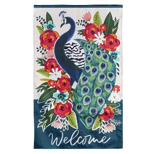 Evergreen Floral Peacock LInen House Flag 28 x 44 Inches Outdoor Decor for Homes and Gardens - 1 of 4