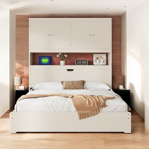 Mshliw Full Size Platform Bed with USB Charging Headboard, Storage Drawers, and Flip-Up Storage Compartment - 1 of 4