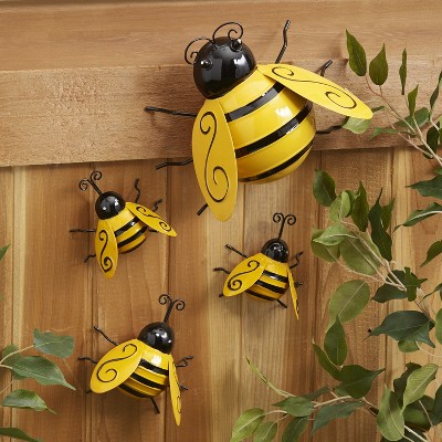 Lakeside Decorative Metal Bumble Bee Garden Accents - Lawn Ornaments - Set of 4
