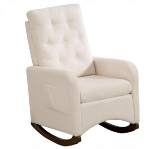 Comfy Upholstered Nursery Rocking Chair with High Backrest, Side Pocket & Rubber Wood Legs - Accent Nursing Armchair for Living Room & Bedroom - 1 of 4