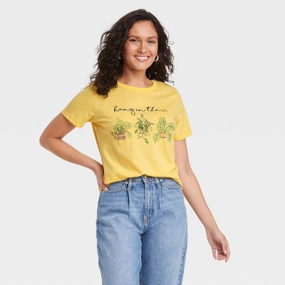 Women's Hang In There Plants Short Sleeve Graphic T-Shirt - Yellow