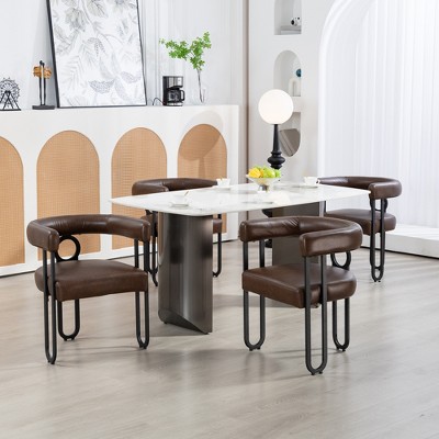 MAYEERTY Contemporary PU Upholstered Accent Chair - Barrel Side for Dining/Kitchen - Set of 2 (Dark Brown PU)