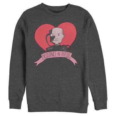 Men's Star Trek: The Next Generation Valentine's Cartoon Borg Picard Heart Resistance Is Futile Sweatshirt